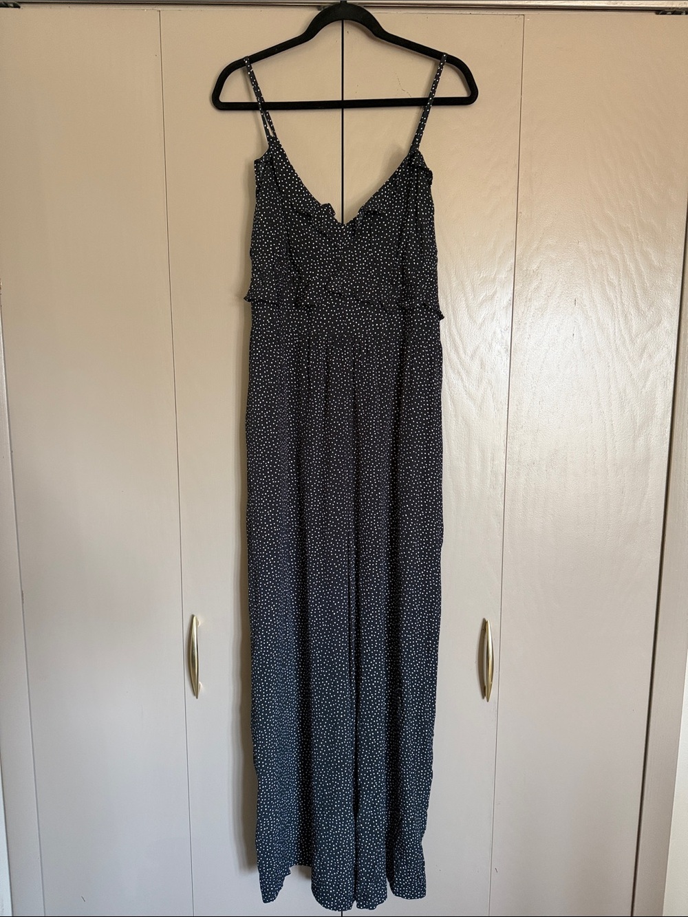 American Eagle Outfitters Navy and White Polka Dot Jumpsuit